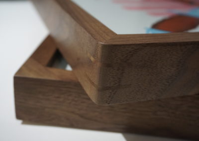 Walnut frame with rounded corner and splines